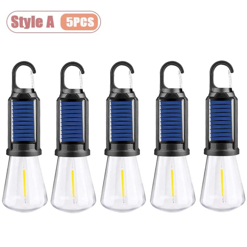 1-10PCS Solar Powered LED Lighting Hanging Lights Outdoor Tent BBQ Atmosphere Light Portable Waterproof Camping Light