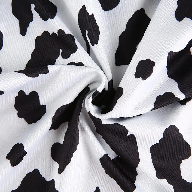 2023 New Cow Pattern Print Stretchy Crop Tops Women Long Sleeve Turtleneck Skinny High Street Casual Fashion Graphic Tees Shirts