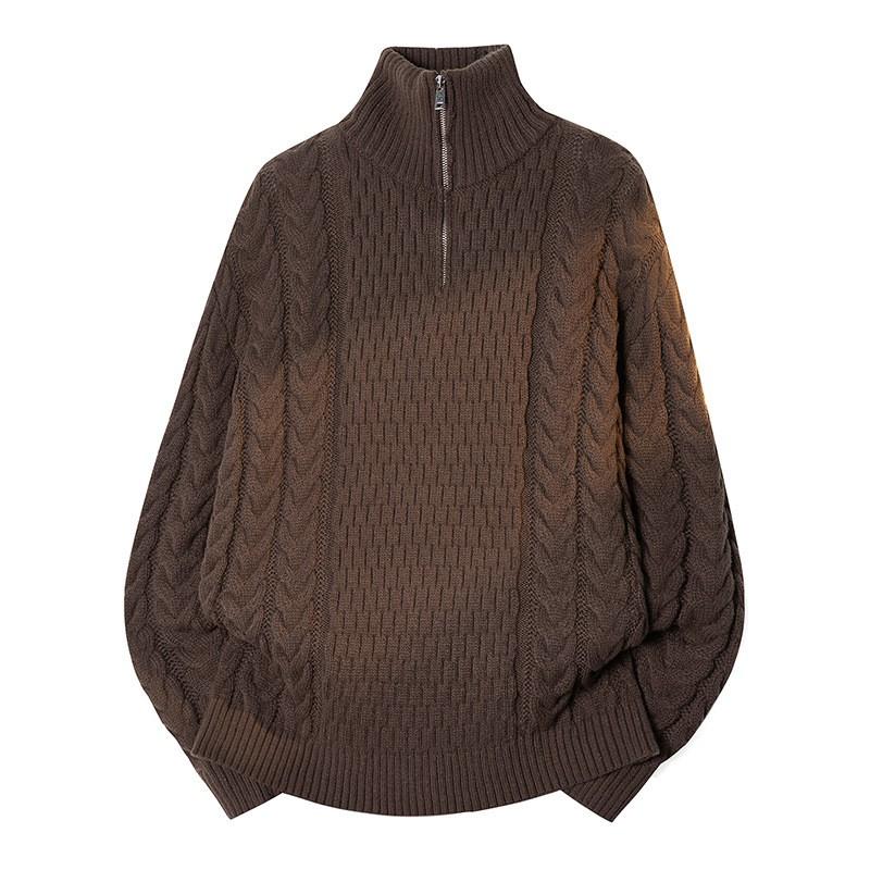 Mens High Neck Zipper Sweater Winter Warm Loose Fit Knit Pullover Teens Casual Daily Wear