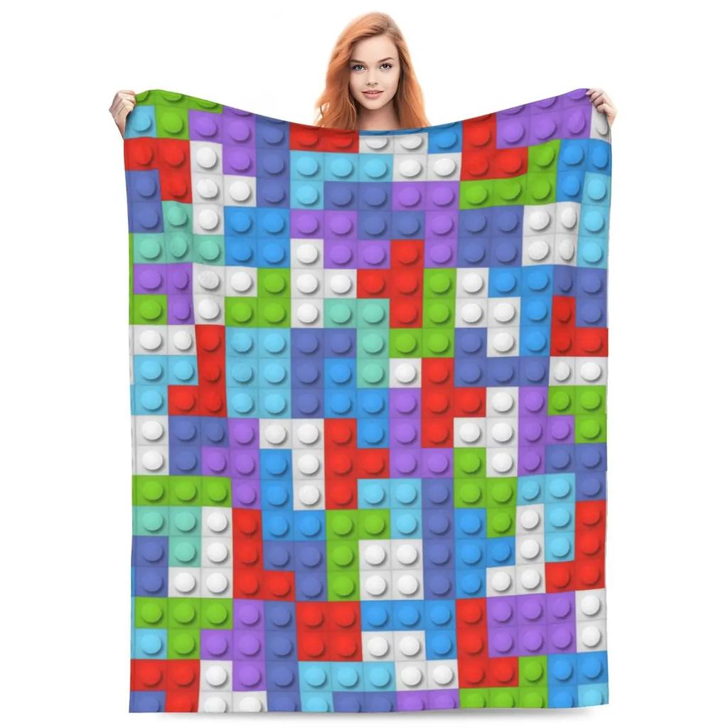 Soft Child Plastic Building Block Themed Plush Blanket for Kids Ideal for Picnics Bed Cover or Outdoor Use Super Soft Flannel Th