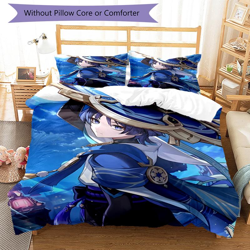 3pcs Genshin Impact Wanderer1 Design Cover Set - HD Printed Bedding with 1 Cover and 2 Pillowcases - Perfect for Home and Dorm Decor