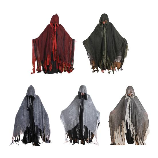 Halloween Hooded Cloak Medieval Renaissance Gothic Wizard Cape with Hood Scary Grim Reaper Cosplay Costume for Men Women