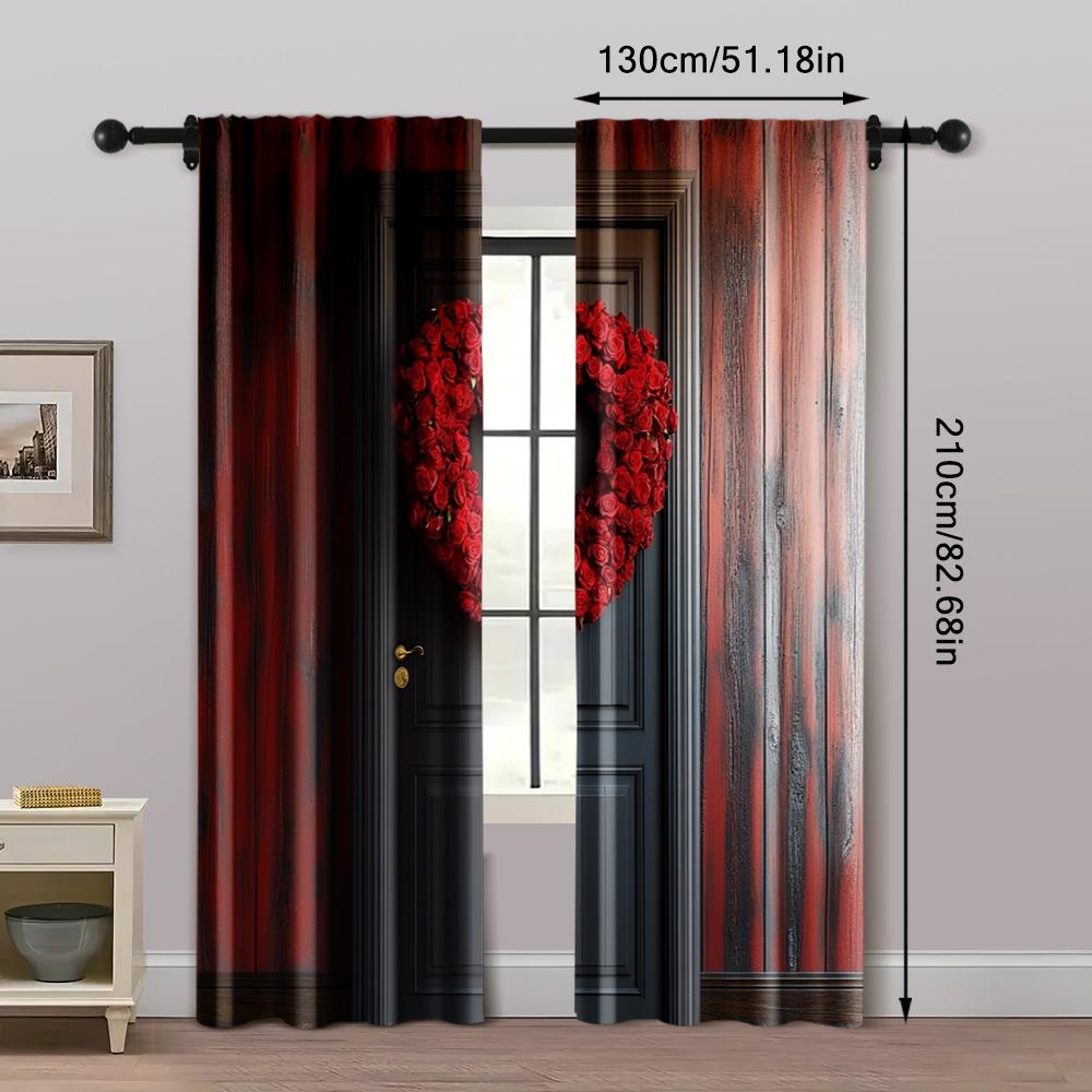 2pc,  Happy Valentine's Day Curtains Romantic Valentine's Day Balloon Machine Washable Polyester,Without Electricity Birthday