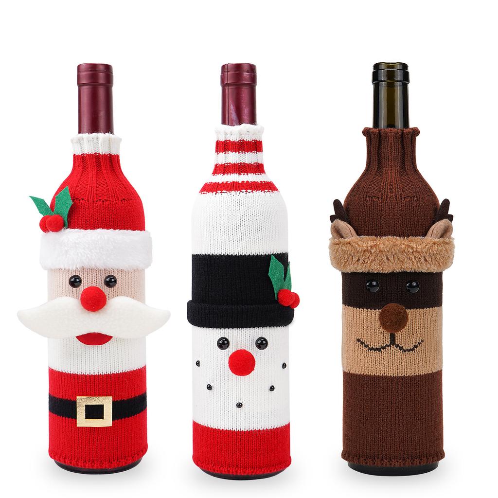 Christmas Wine Bottle Cover Knitted Santa Snowman Champagne Bottle Set Holiday Party Table Decor 2 Pack