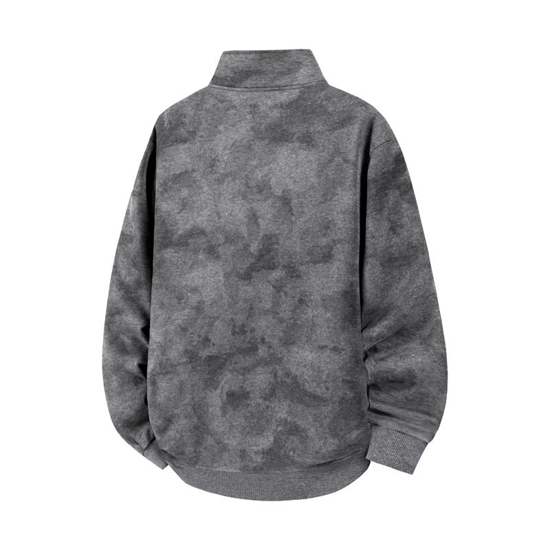 Men's Dark Gray Tie Dye Half Zip Stand Collar Casual Pullover Sweatshirt