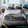 Race Car King Queen Duvet Cover Cool Speed Racing Bedding Set Teens Men Black Sport Car Quilt Cover Polyester Comforter Cover