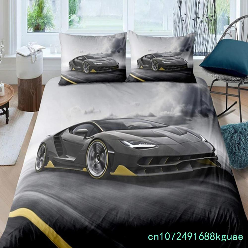 Race Car King Queen Duvet Cover Cool Speed Racing Bedding Set Teens Men Black Sport Car Quilt Cover Polyester Comforter Cover