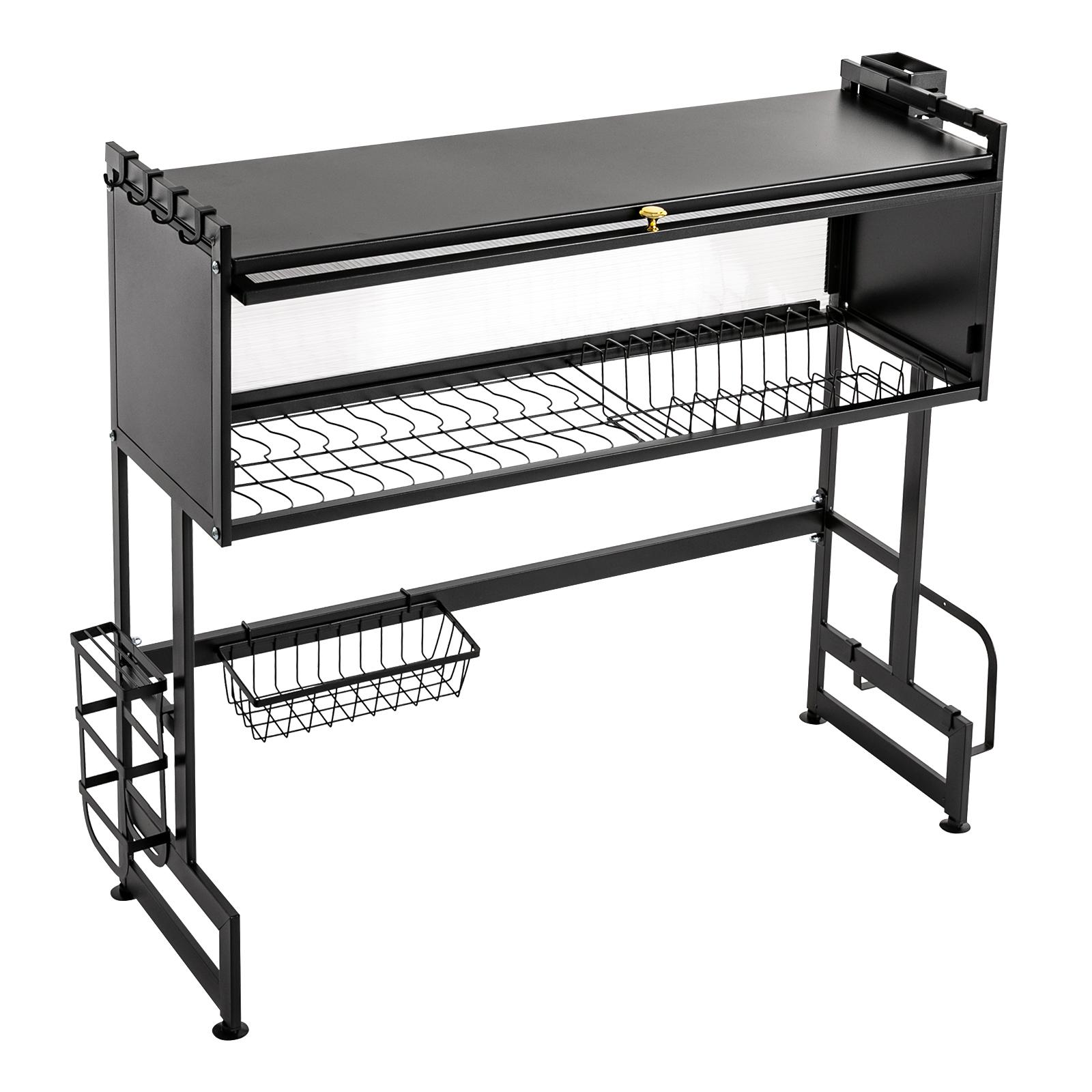 

85x30x80см 2-ярусная сушилка для посуды большой вместимости с дверцей шкафа, подходит для дома, кафе 2-tier чёрный