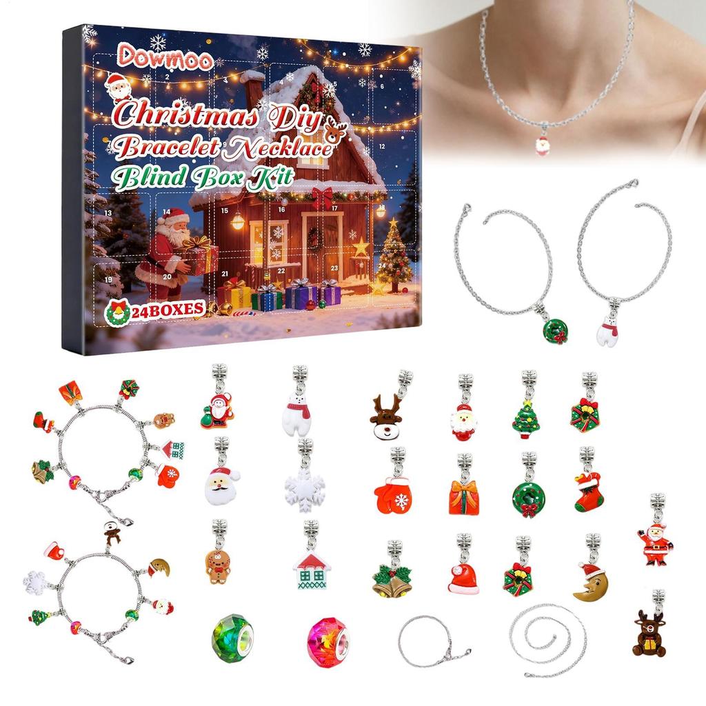 Christmas Advent Calendar Bracelets 24 Days Xmas Countdown Calendar Necklace Diy Jewelry Making Kit For Girl Gift