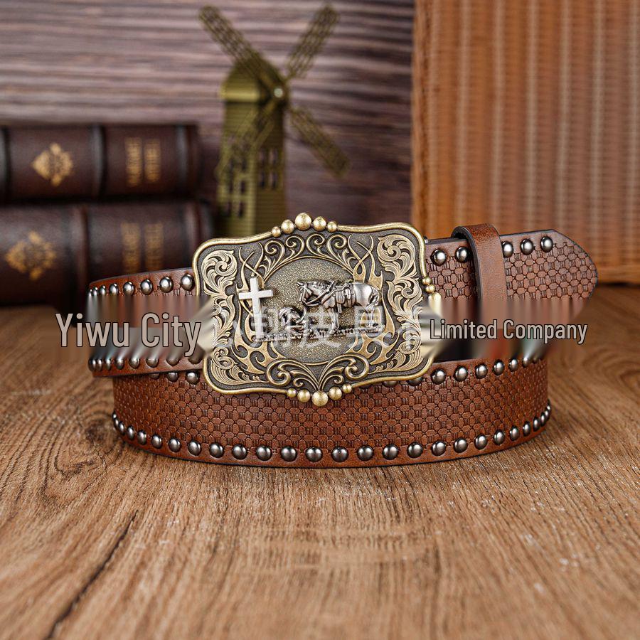 Western Cowboy 5-Point Zinc Alloy Buckle PU Leather Belt 120 cm коричневый