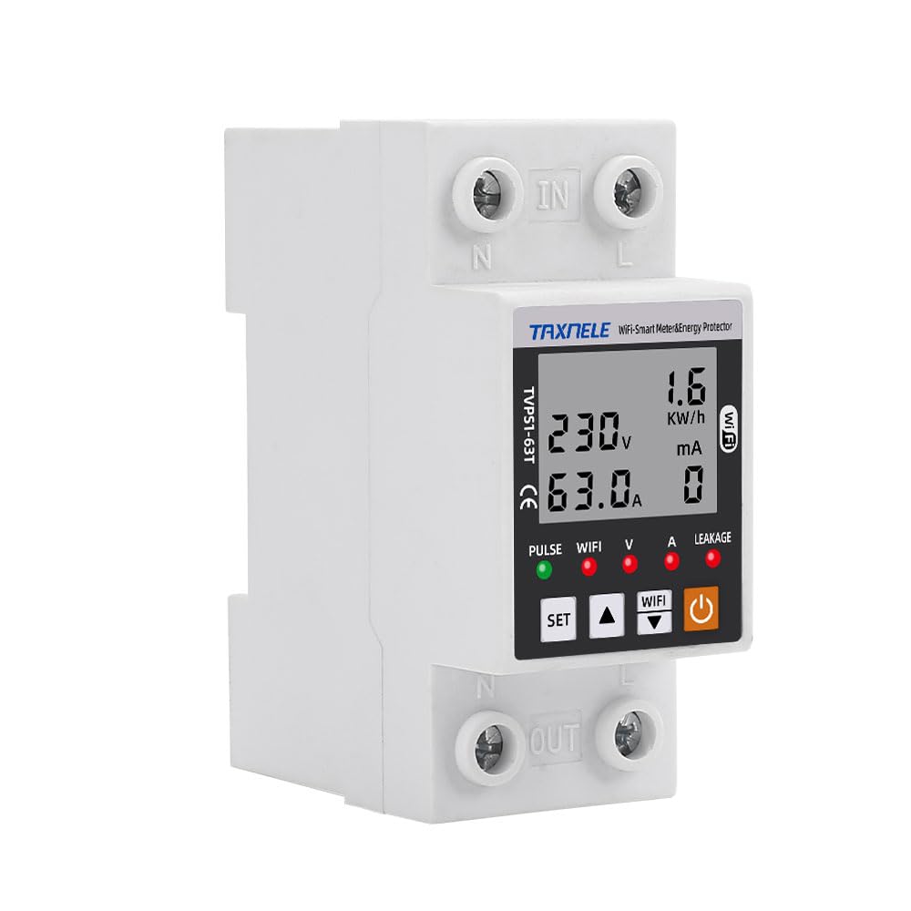 WiFi Smart Energy Meter AC 63A 80-300V WiFi Smart Earth Leakage Over Under Voltage Protector Relay Device Switch Breaker Energy Power kWh Meter Smart