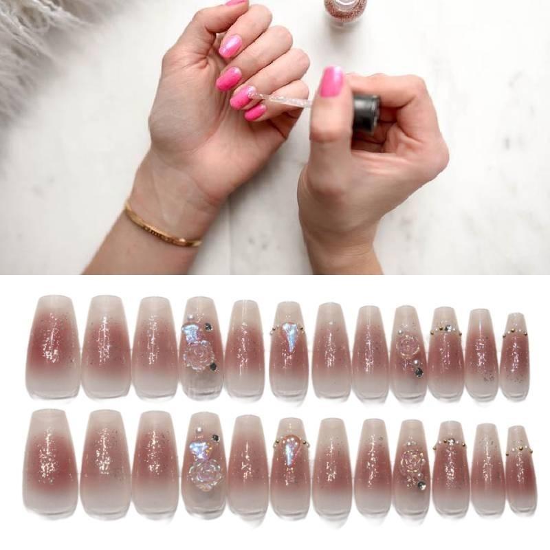 Glamorous 643 Aurora Diamond Flower Handmade Blush Finger Nail Sticker Manicure Wholesale