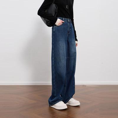 Sancai Damen Winter Fleecegefütterte lockere Jeans mit Säbelbein