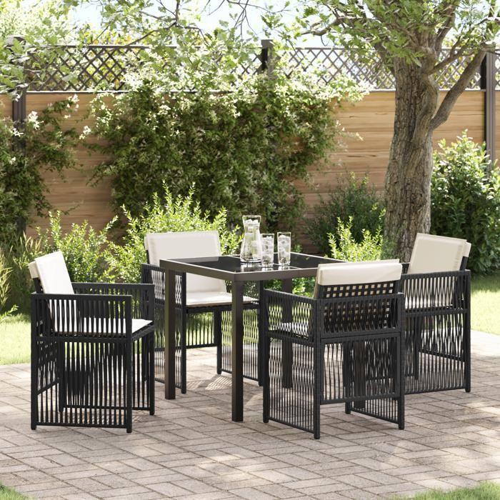Ensemble de Salle à Manger de Jardin de 5 Pièces avec Coussins en Poly Rattan Noir 3380645
