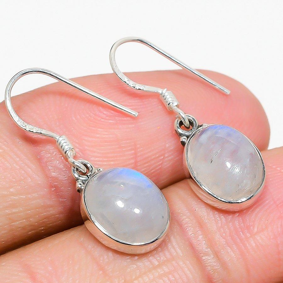 Natural Rainbow Moonstone Gemstone 925 Solid Sterling Silver Earring 1.25" O7e86