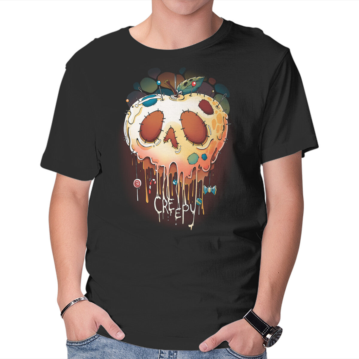 Unisex Crew Neck T-Shirt Creepy Apple Graphic Short Sleeve Casual Tee S
