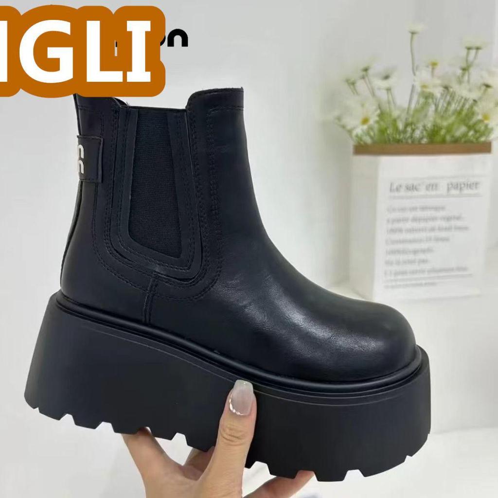 Damen Chelsea Stiefeletten zum Hineinschlüpfen mit Fleecefutter: Dicksohlige, höhenerhöhende Martin-Stiefel für Herbst/Winter 2025
