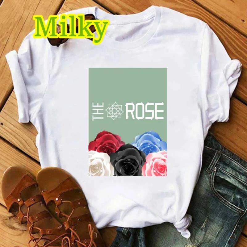 Camiseta Kpop The Rose Band Música Coreana Gráficos Engraçados Y2K Tops Camiseta de Verão Harajuku Casual Estampa Moda Feminina Camiseta