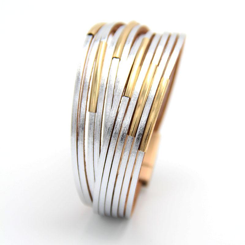 Multilayer PU Leather Women's Bracelet  Magnet Buckle Color Jewelry Accessories