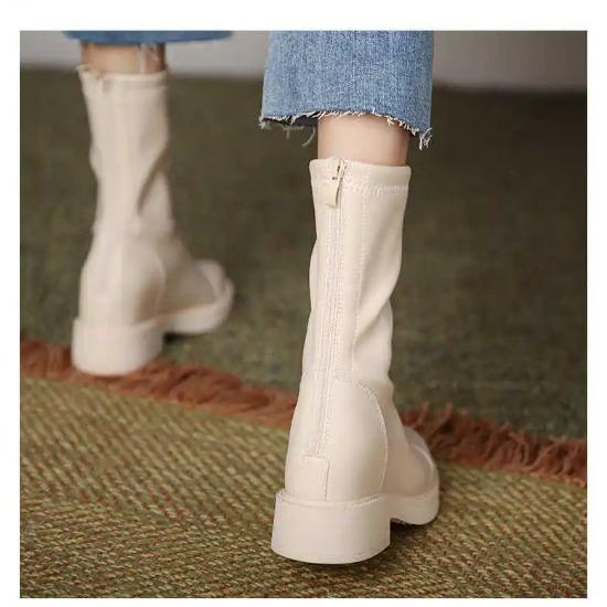 Pointed Toe Womens Boots Green Plush Ankle Keep Warm Winter Shoes for Women Autumn High Heel Metal Zipper Leather Boots Women