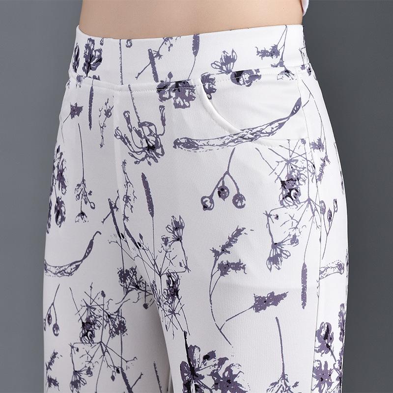 2025 Summer New Versatile Elastic Waist Straight Leg Pants Cuihua Print - Slimming, Stretchy Women s Long Trendy Body Shaping Pants S under 93 jin