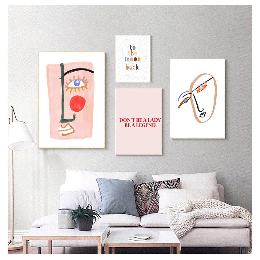 Pittura su Tela Arte da Parete Stile Rosa Lettera Lucky You Immagini Per Soggiorno Moderno Decorativo Nordico Astratto Poster Linea Faccia