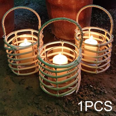 Portacandele in Rattan Centrotavola Intrecciato Supporto Rustico Moderno per Soggiorno