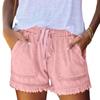 Women's Elastic Waist Tassel Denim Shorts