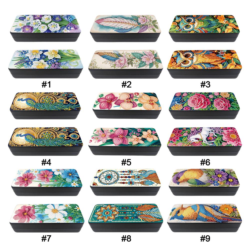 PU Handmade Art Craft 2Pcs 5D DIY Diamond Painting Glasses Case Kit Diamond Painting Glasses Storage Box for Art Crafts