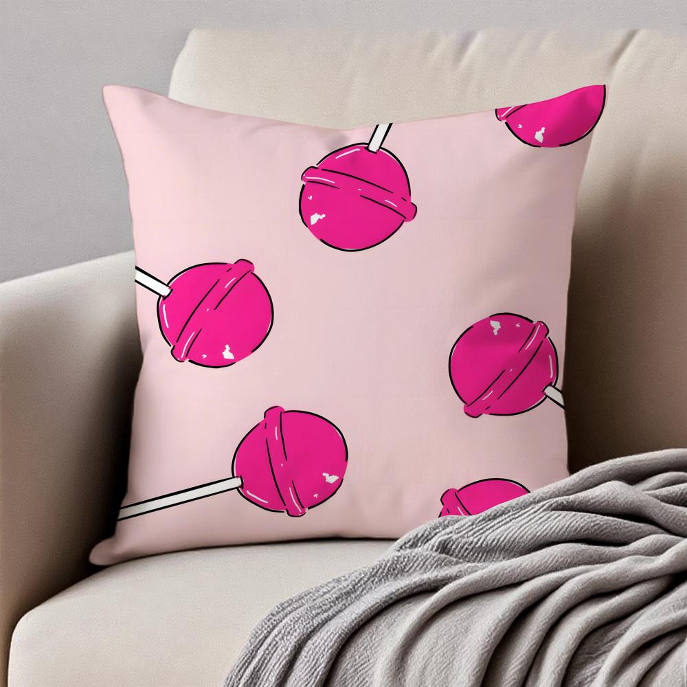 Sweet pink candy Cushion Cover Pillowcase Antidustmite Invisible Zipper Short Plush Sofa Cushion