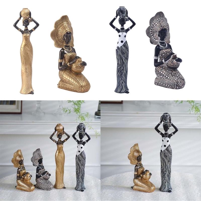 Statua Africana Escotica Tribale Donna Sculture Donne Africane Statuetta per Casa Ufficio Camera da Letto Decorazione Figura in Resina