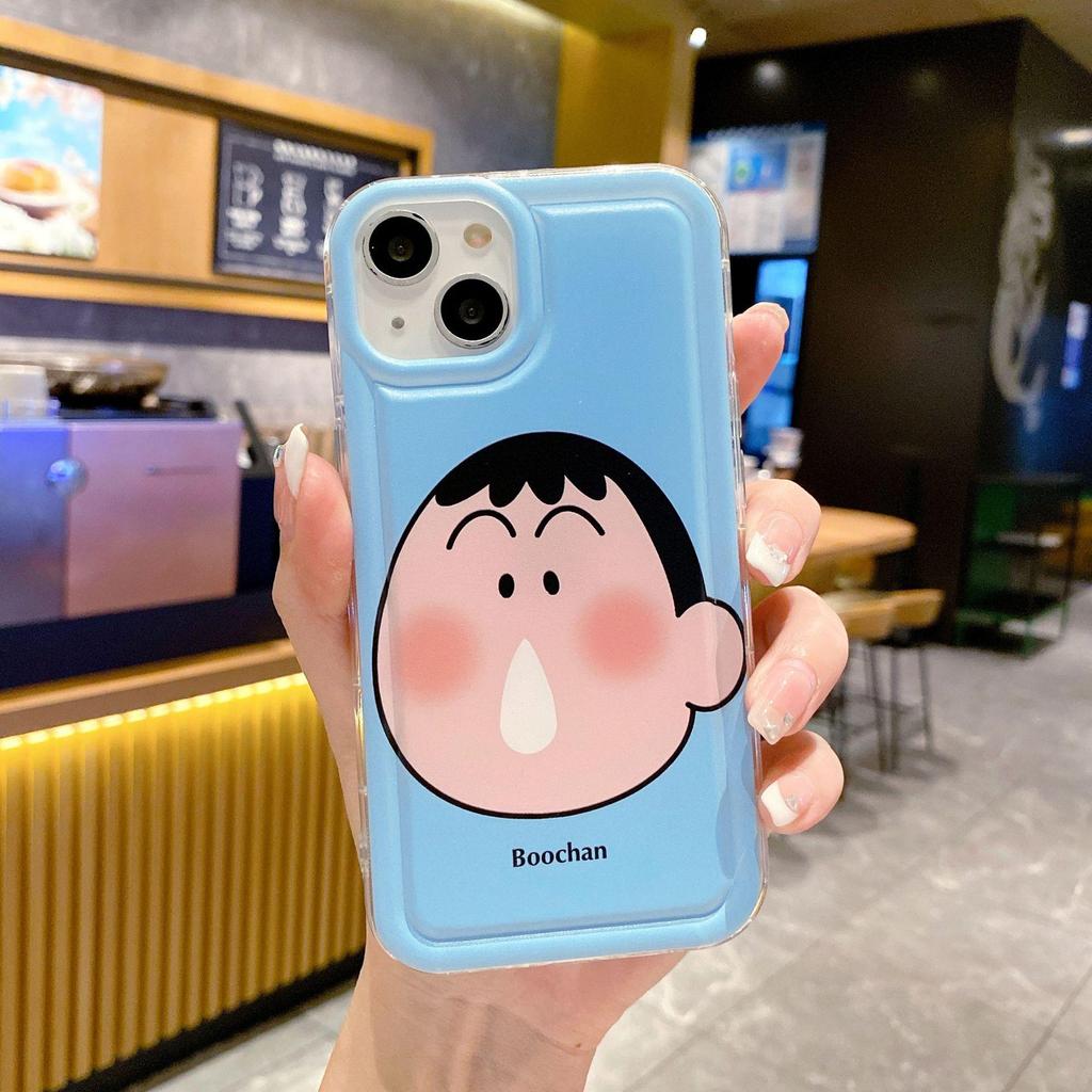 IPhone 16 Crayon Shin-chan Drehbarer Ah Dai Rotz Airbag Weiche Hülle mit Fotorahmen für Apple 12