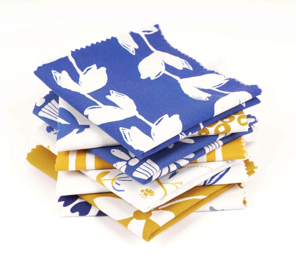 Soimoi 8 Pc Fat Quarter Bundle-  Asian Block  Print 18"x 22"  DIY Patchwork-  100  Cotton  Pre-Cut Quilting Fabric  Blue- Mustard &