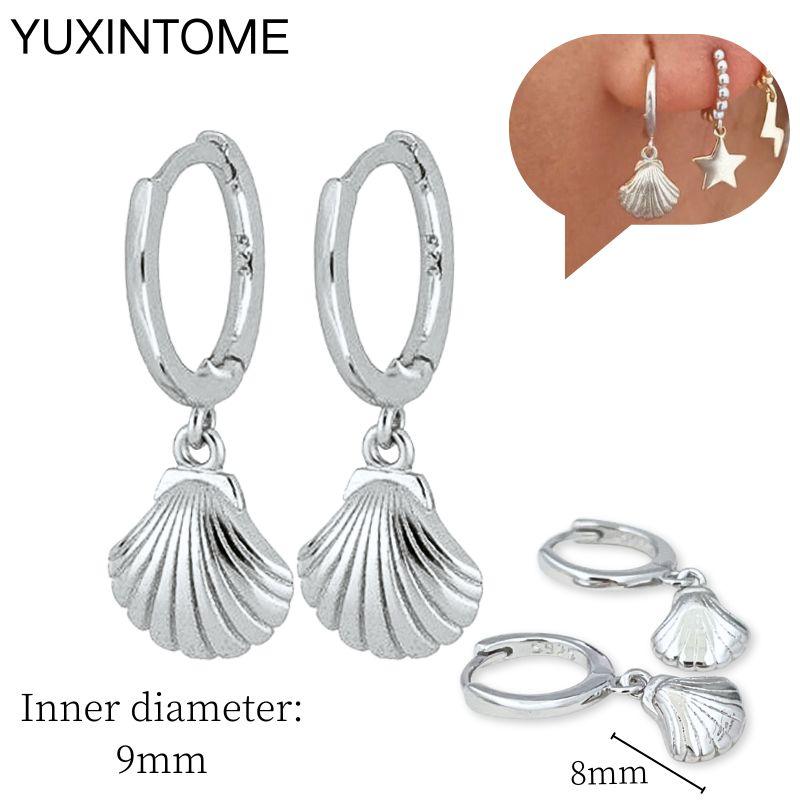 925 Sterling Silver Needle Vintage Square Round Pendant Earrings For Women Crystal Shell Geometric Earrings Fashion Jewelry