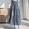 Women's Summer Elastic Waist Tiered Cake Skirt - Vintage High-Waist Paneled A-Line Pleated Midi Skirt for Hip Coverage & Slimming