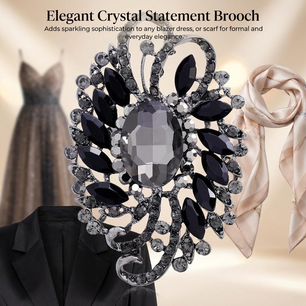 Alloy Rhinestone Brooch Pin With Zinc Alloy Glass Design For Wedding Party