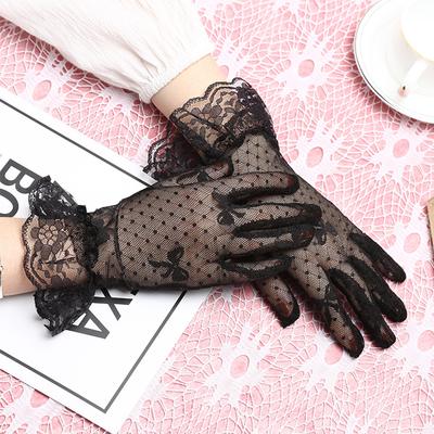 Gothic Driving Lace Bow Full Finger Short Mesh Gloves Bridal Gloves Tulle Mittens Lace Gloves