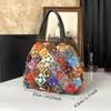 New Genuine Leather Cowhide Bag, Fashionable Floral Women'S Bag, Color-Blocking Hand-Held Crossbody Bag