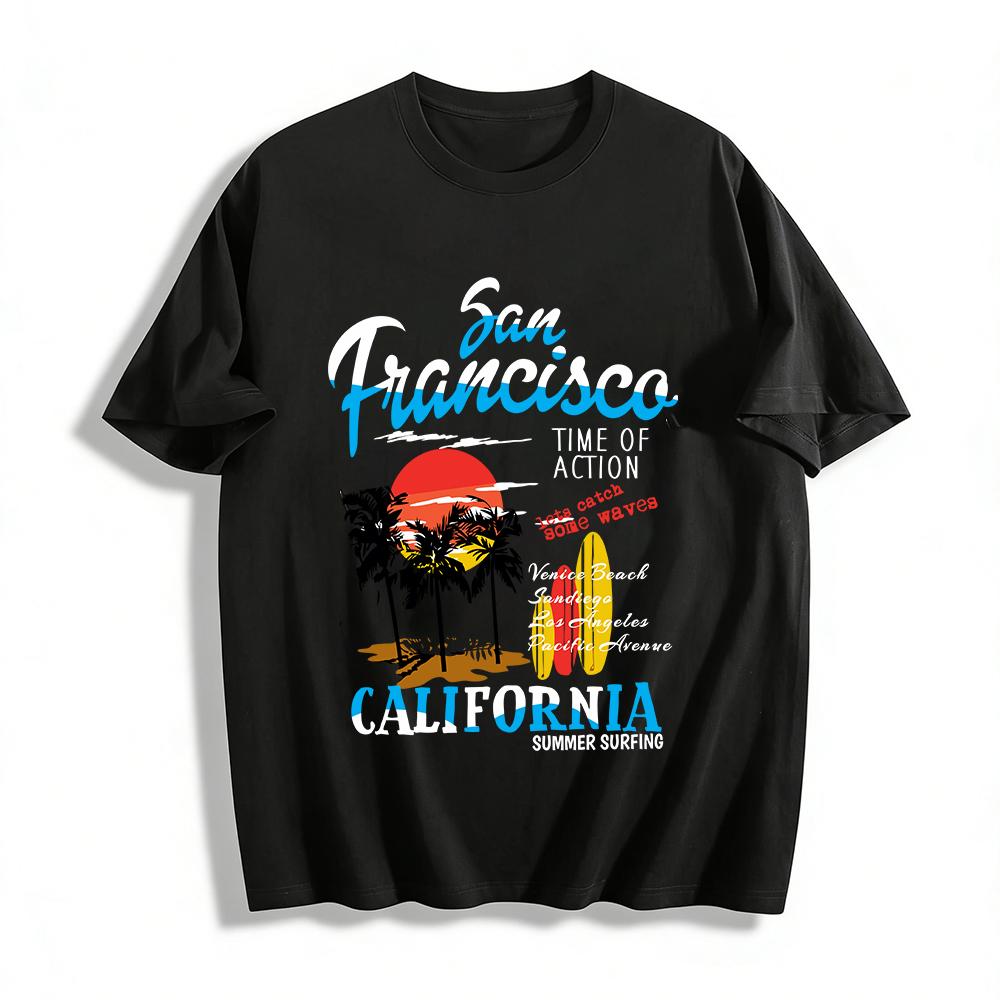 Sun Francisco California Surf Graphic Short Sleeve Tee Pure cotton T-shirt XXS