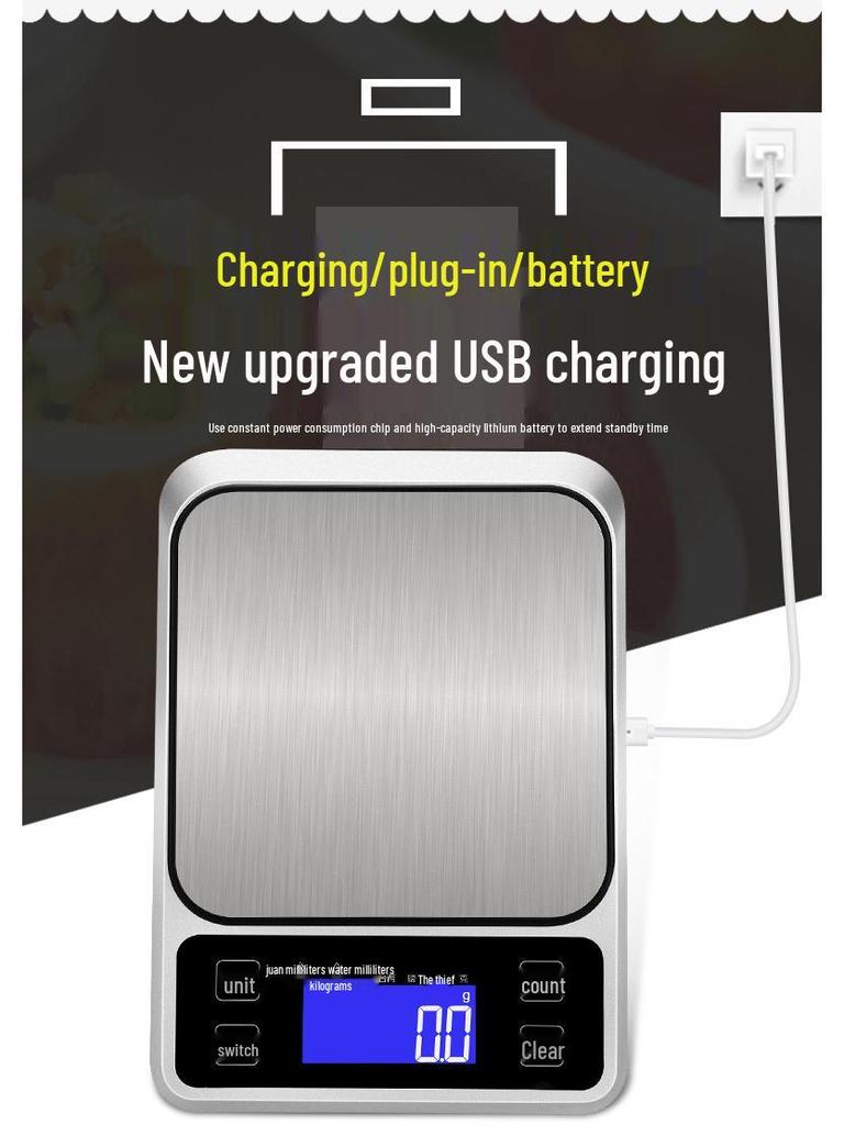 Electronic 10kg Stainless Steel Platform Kitchen Scale, 0.1g Precision for Food & Baking
