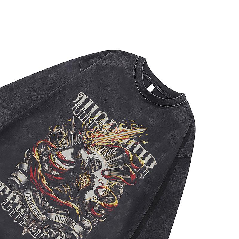 European And American High Street Vintage Vintage Printed Long Sleeve T-Shirt Men'S And Women'S Oversize Base Shirt Top
