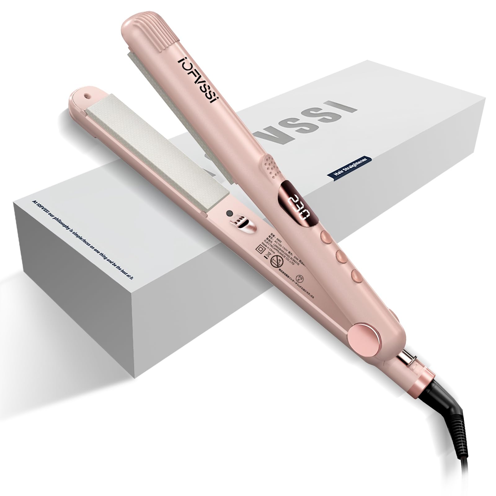 

IOFVSSI Мини-выпрямитель для волос 28 мм Выпрямитель для волос Прямой Отрицательный ион Генерация отрицательных ионов Регулируемая температура В комплекте чехол За границу розовый