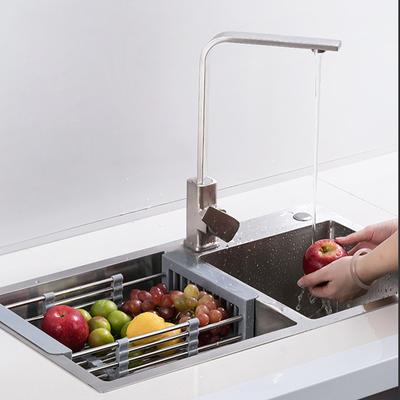 Rejilla de drenaje para fregadero de acero inoxidable gruesa, fruteros de cocina, palillos, lavado de verduras, cesta de drenaje telescópica, cesta de filtro, suministros de cocina