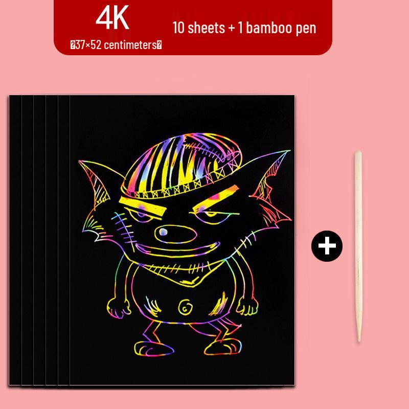 4K Scratch Art Paper Kit: Colorful DIY Graffiti & Drawing Set for Kids, Black Paper for Kindergarten Creative Projects