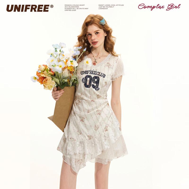 UNIFREE Retro Asymmetric V-neck Slim-fit Dress M