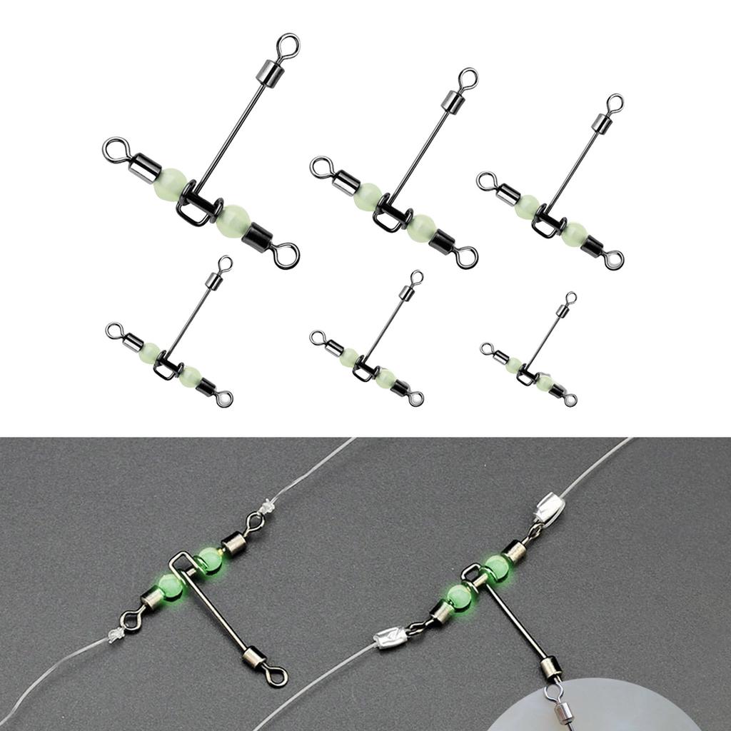 15Pcs Barrel Rolling Swivels Fishing Tackle with Luminous Beads Cross Line Swivels T Shape Swivel Catfish Rig Swivels