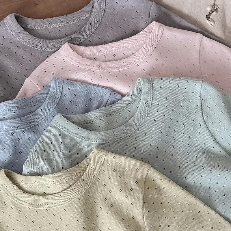 2025 Summer Kids' Breathable Cotton Pajamas - Unisex Solid Color Home Set