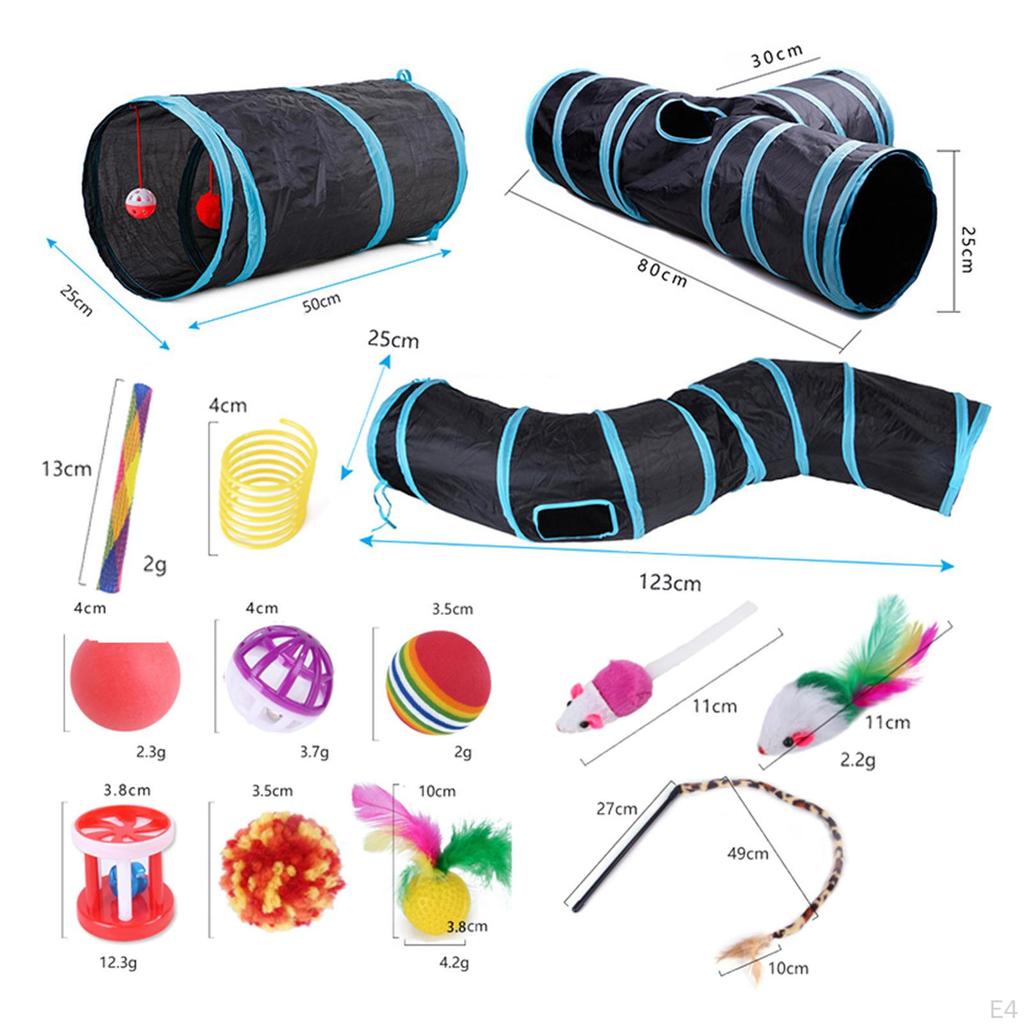 Cat Kitten Toys Set, Collapsible Tunnels for Indoor Cats, Interactive Feather Toy Mouse