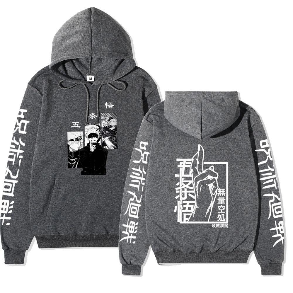 Jujutsu Kaisen Gojo Satoru Double-Sided Hoodie Anime Sleeve Print Long Sleeve Casual Manga Graphic Hooded Pullover Sweatshirt