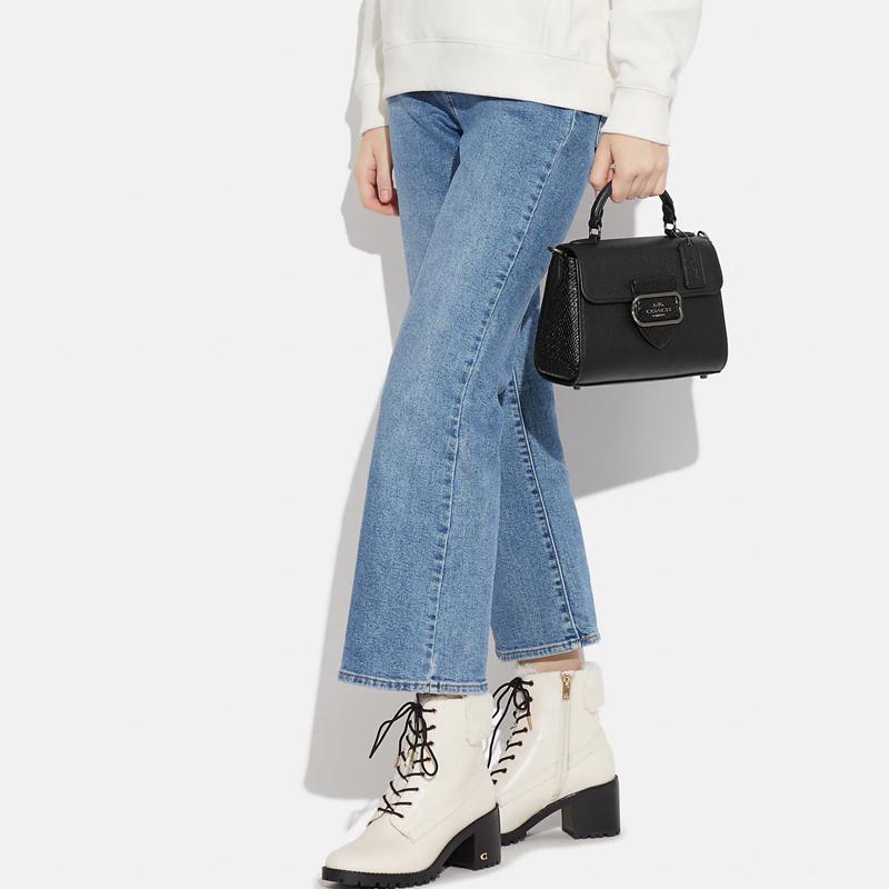 New COACH With Cow Leather And Sheepskin Shoulder Bag, Crossbody Bag, Handbag Trumpets Women's Black CF321-QBM2